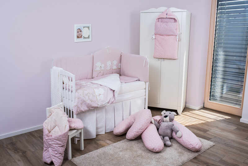 Set de pat pentru bebelusi Pink Teddy Dream 6 piese