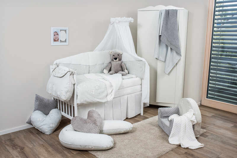 Set de pat pentru bebelusi Teddy Dream Minky White 6 piese