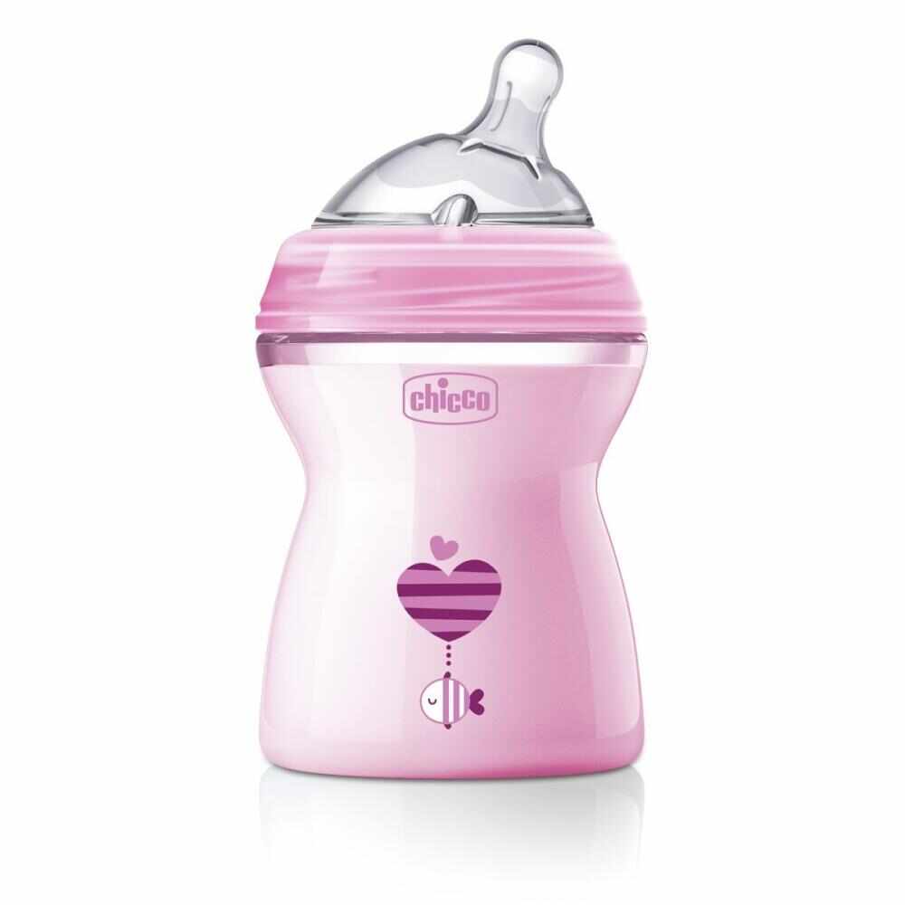 Biberon Chicco Natural Feeling, roz, 250ml, t.s., 2luni+, 0%BPA