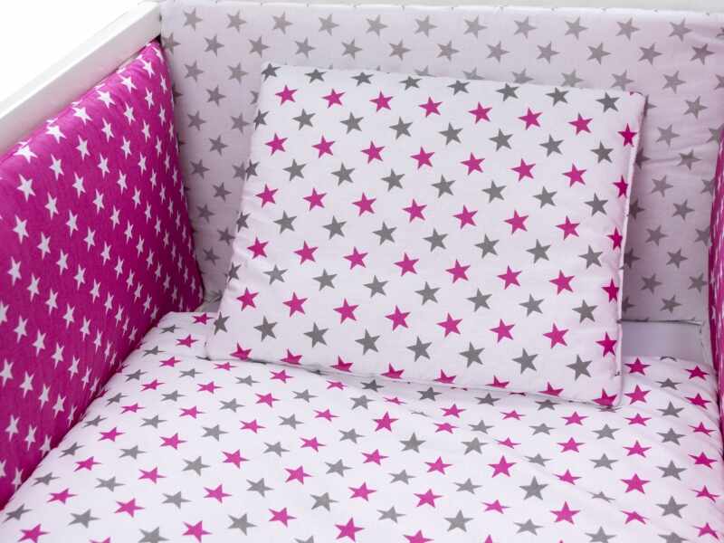 Lenjerie Colorful Stars Pink 9 Piese 120x60 cm