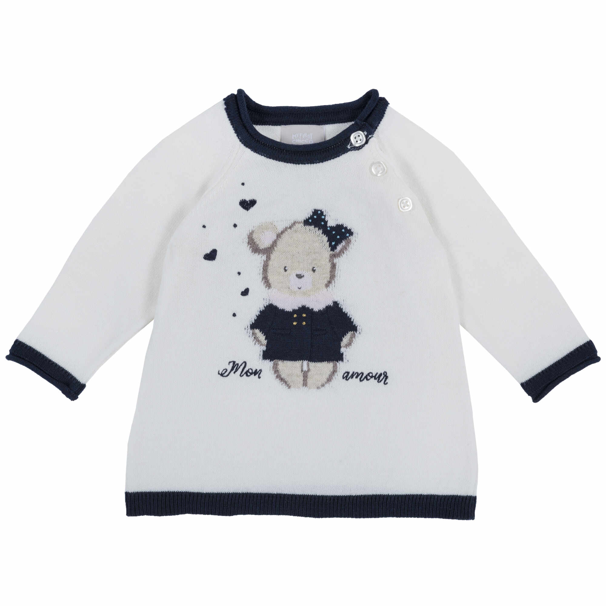 Rochie copii Chicco, tricotata, imprimeu ursulet, 03529