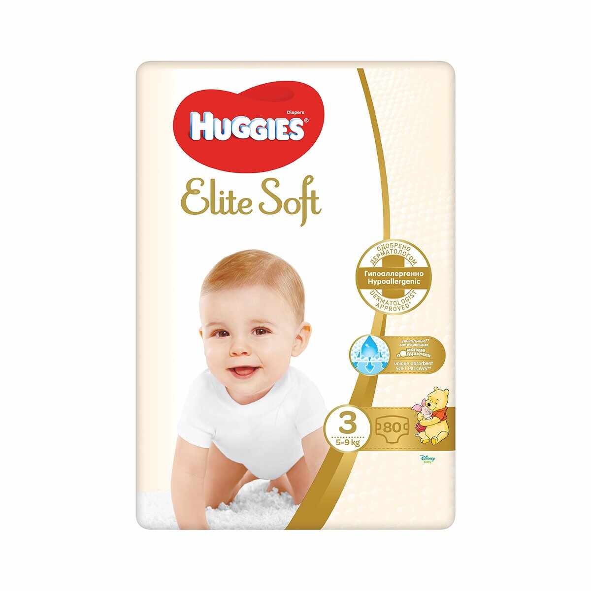 Scutece Huggies Elite Soft, Nr 3, 5 - 9 Kg, 80 buc