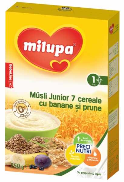 Cereale Milupa Musli Junior 7 cereale cu banane si prune, 250g
