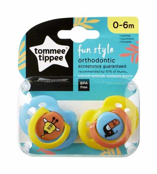 Set suzete ortodontice de zi Fun Tommee Tippee 0-6 luni 2 buc girafa pasare