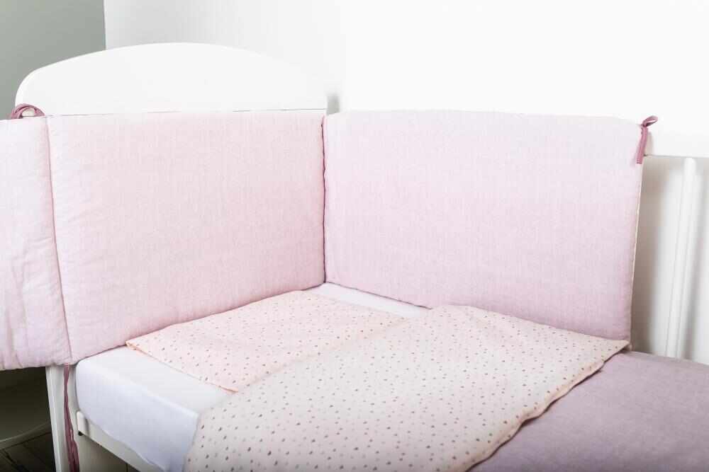 Set de pat pentru bebelusi Pink Heart 3 piese bumbac