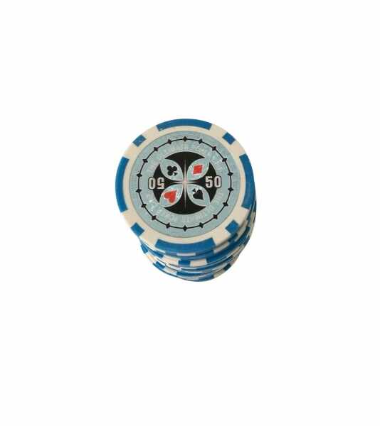 Set 25 jetoane poker ABS 11,5 gr model Ultimate, inscr. 50