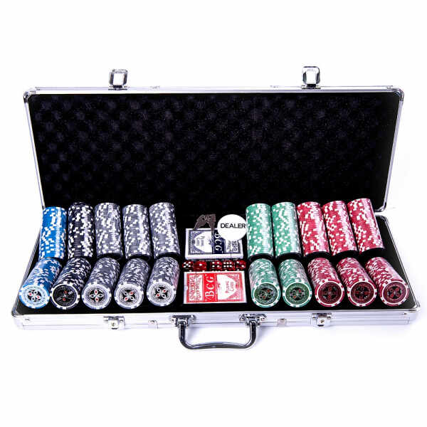 Set poker cu 500 chips-uri ABS 11,5g model ULTIMATE si servieta din aluminiu