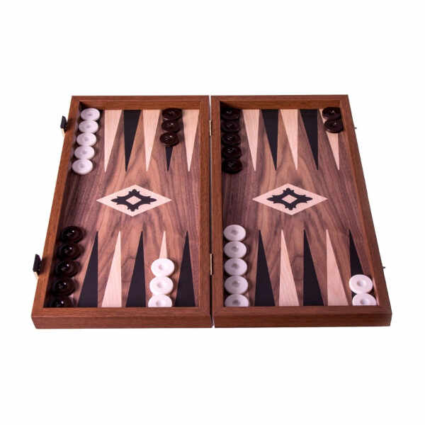 Set joc table backgammon Walnut with Black Oak points 48 x 50 cm