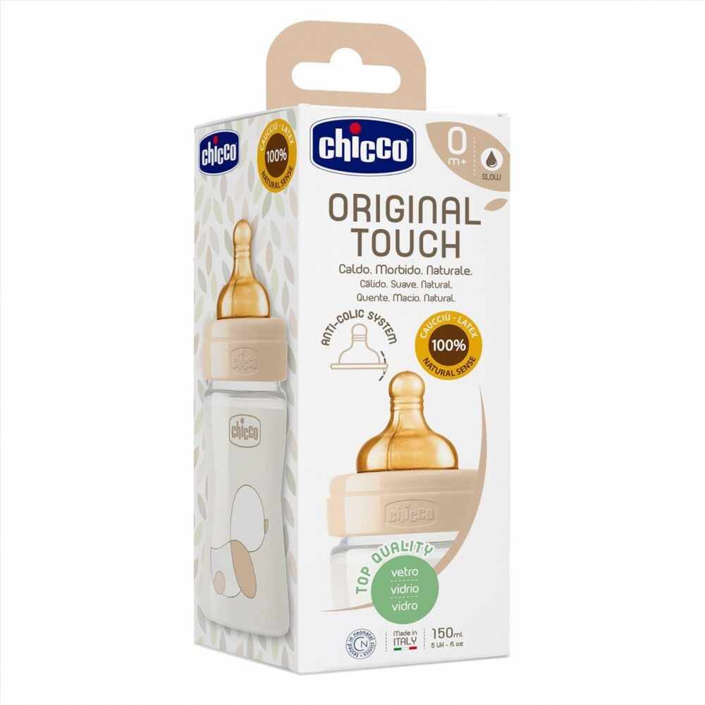 Biberon sticla Chicco Original Touch 150ml tetina cauciuc flux lent unisex 0luni+