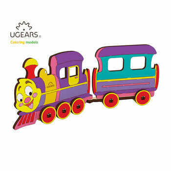 Puzzle 3D de colorat - Locomotiva cu vagon, 15 piese