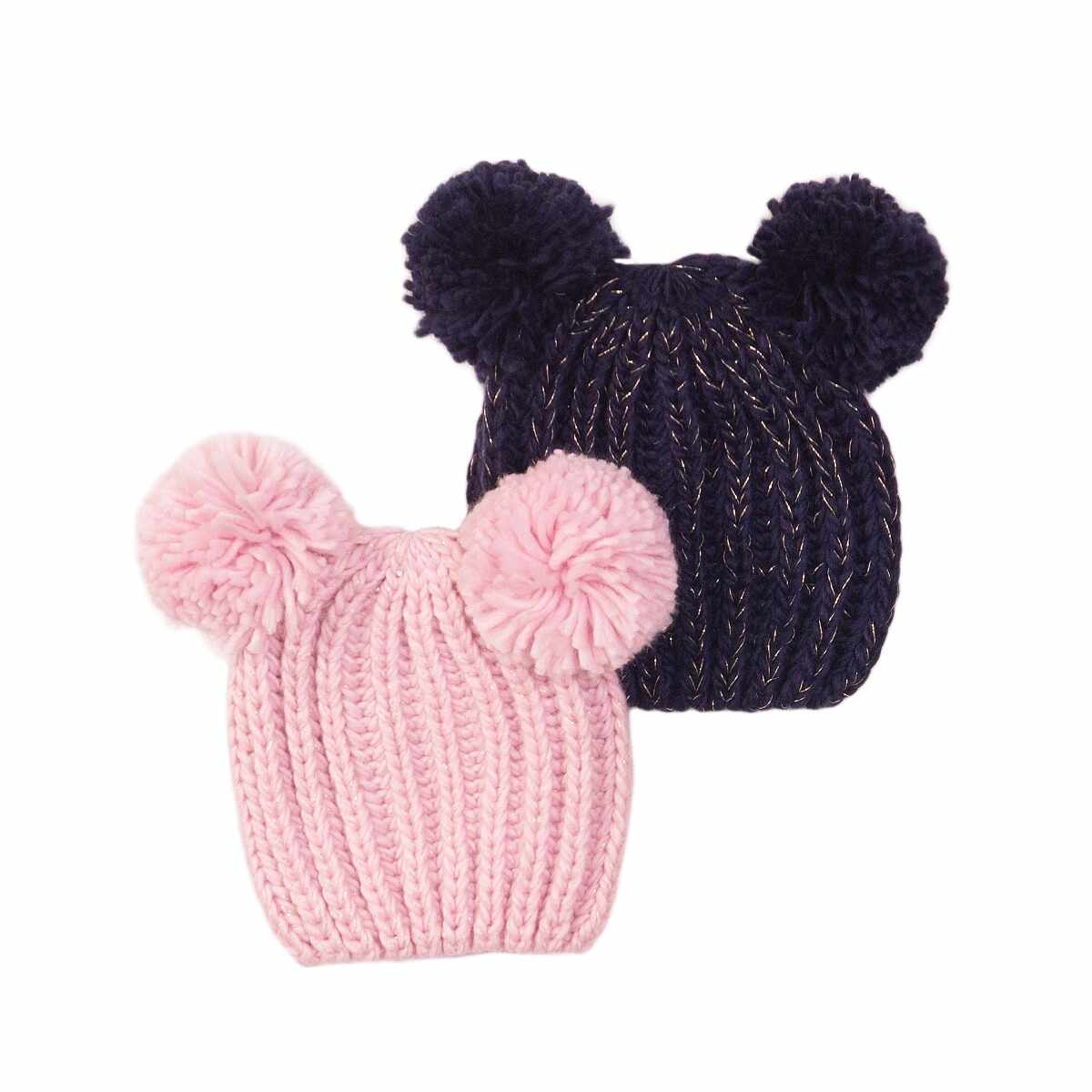 Set caciuli tricotate roz/bleumarin Minoti Tg Hat
