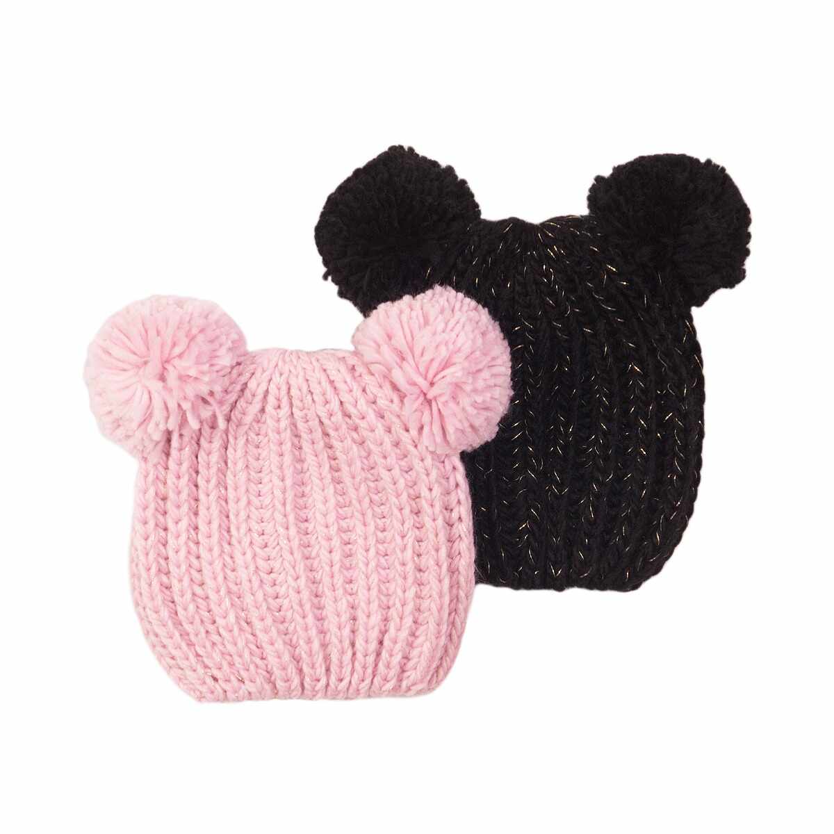 Set caciuli tricotate roz/negru Minoti Kg Hat