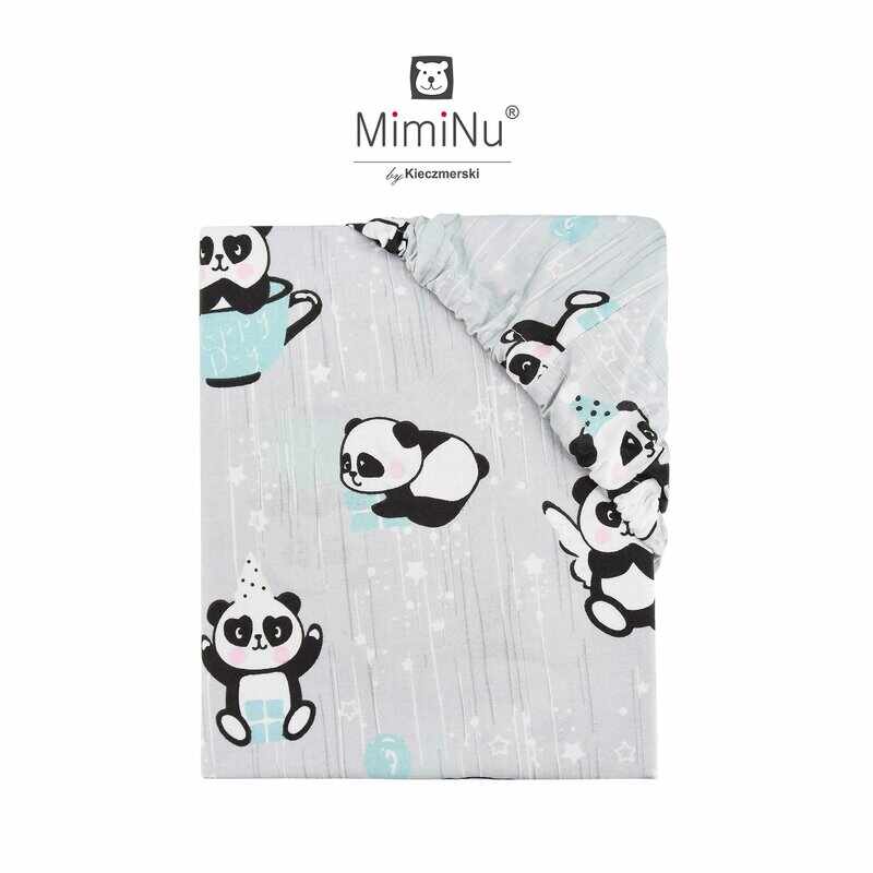Cearceaf cu elastic 120x60 cm Panda happy day Mint MimiNu