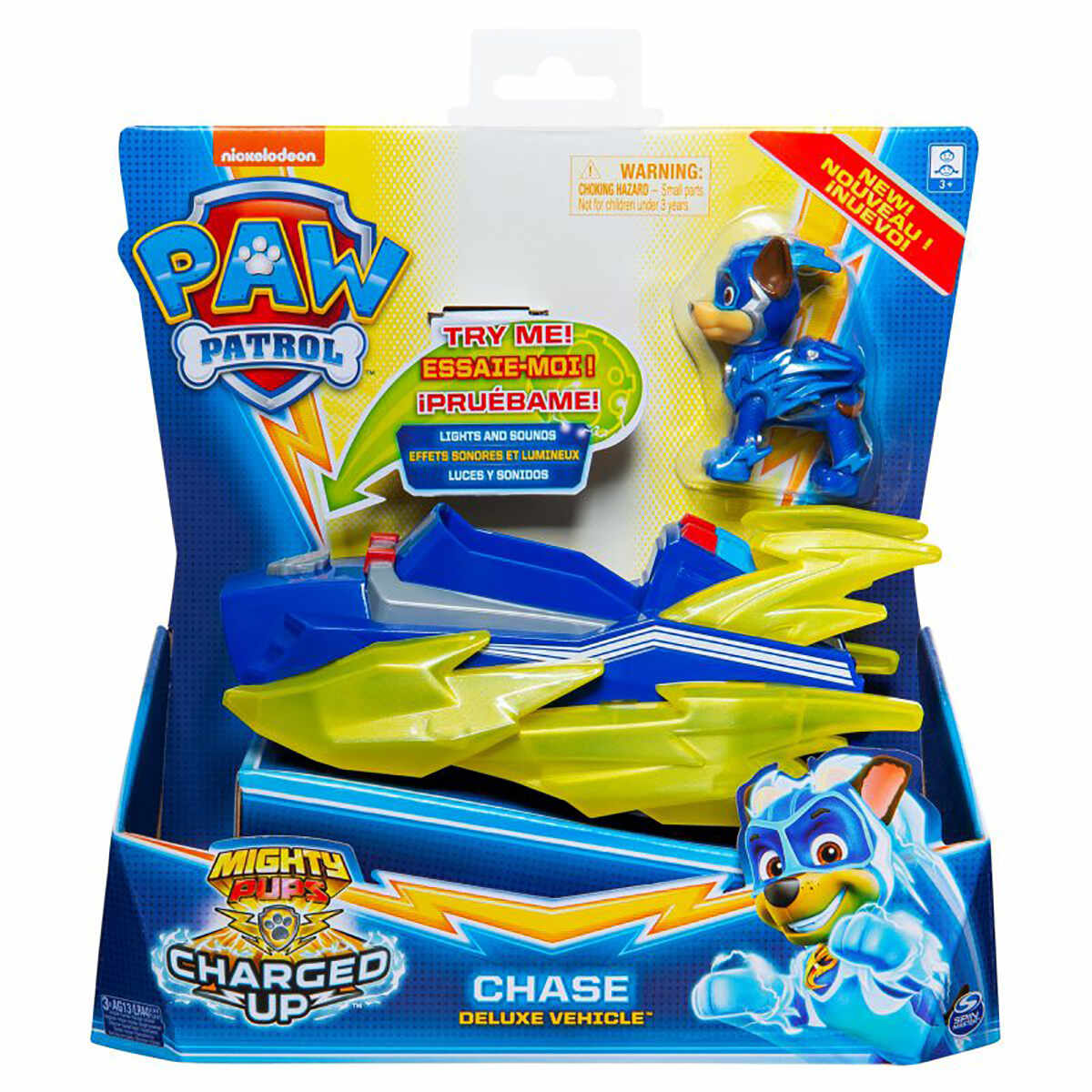 Figurina cu vehicul Paw Patrol Deluxe Vehicle Mighty Pups, Chase 20121272