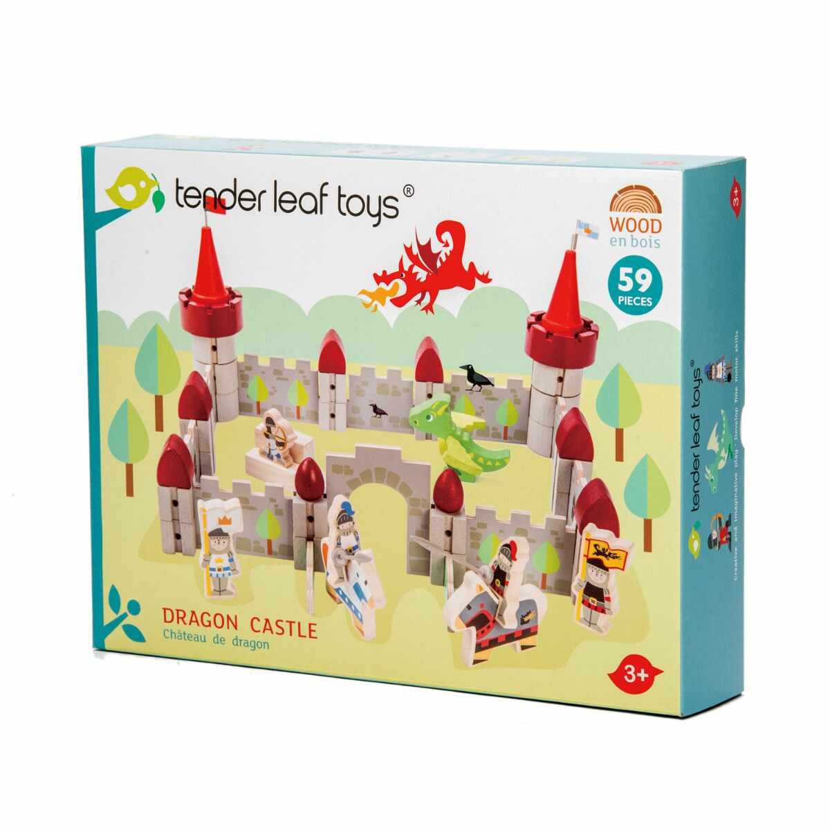 Set de joaca din lemn Castelul Dragonului, Tender Leaf Toys, 59 piese