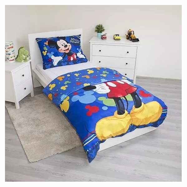Set lenjerie pat copii Mickey Mouse 140x200 + 70x90 SunCity JFK018392 albastru