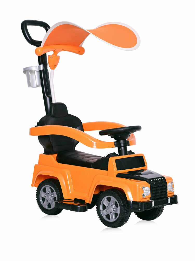 Masinuta de teren X-Treme cu maner parental si copertina orange