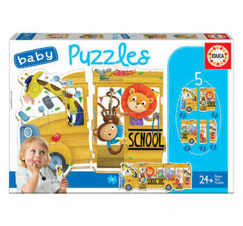 Puzzle Baby Animals School Bus, 19 piese