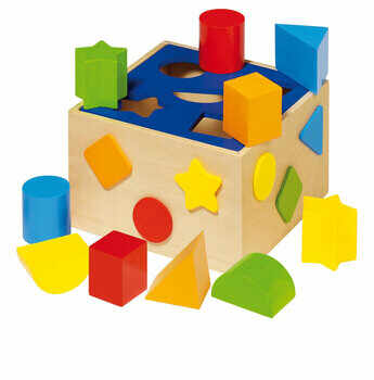 Cutie de sortare cu 10 cuburi, din lemn